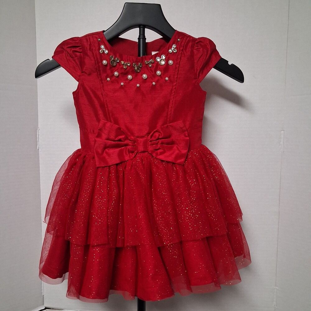 Disney Store Red Formal Minnie Mouse Dress Girl Size 3 Sparkle Party Holiday